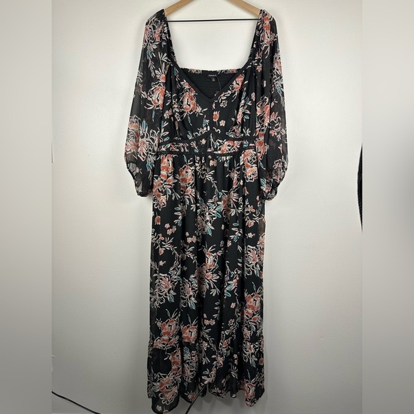 Torrid Floral Chiffon V Neck Tiered Dark Boho Prairie Maxi Dress Women’s Sz 4X - Picture 3 of 10
